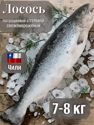 Лосось потрошеный свежемороженый с головой 7-8 кг